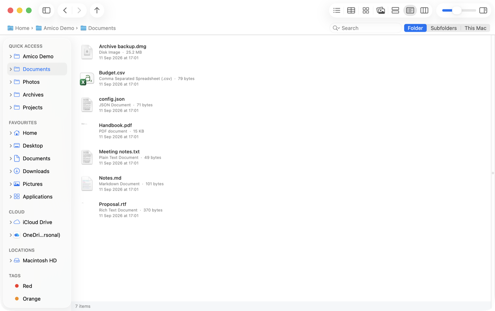Content view with a wide row per file
