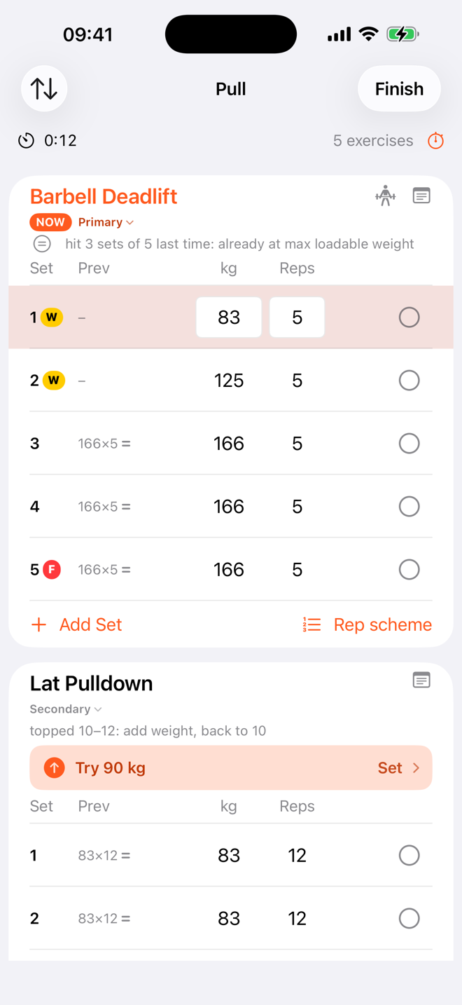 Logging an active workout