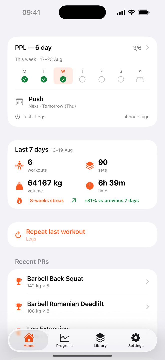 RepForge home screen